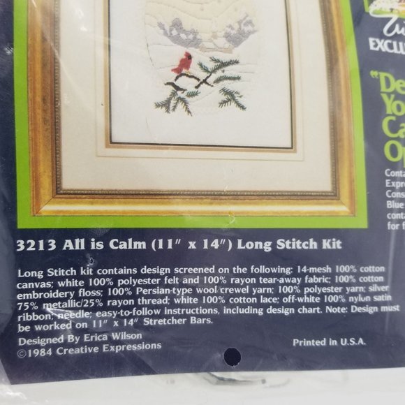 Creative Expressions All Is Calm Cross Stitch Kit Cardinal Bird Erica Wilson Art - Picture 5 of 6